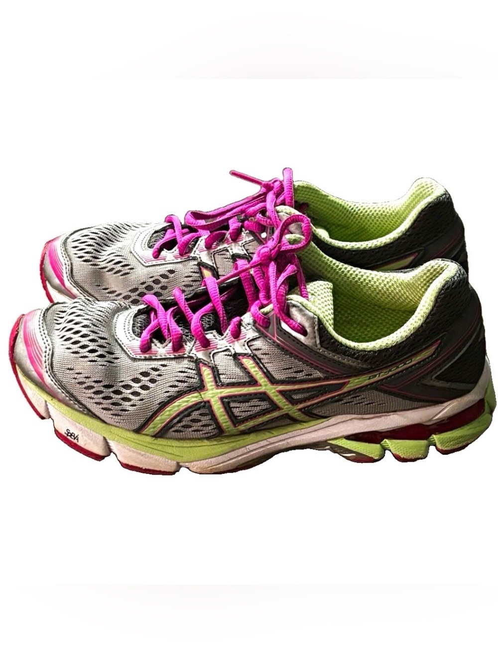 ASICS Women's Gray Running Sneakers with Pink Laces and Lime Accents